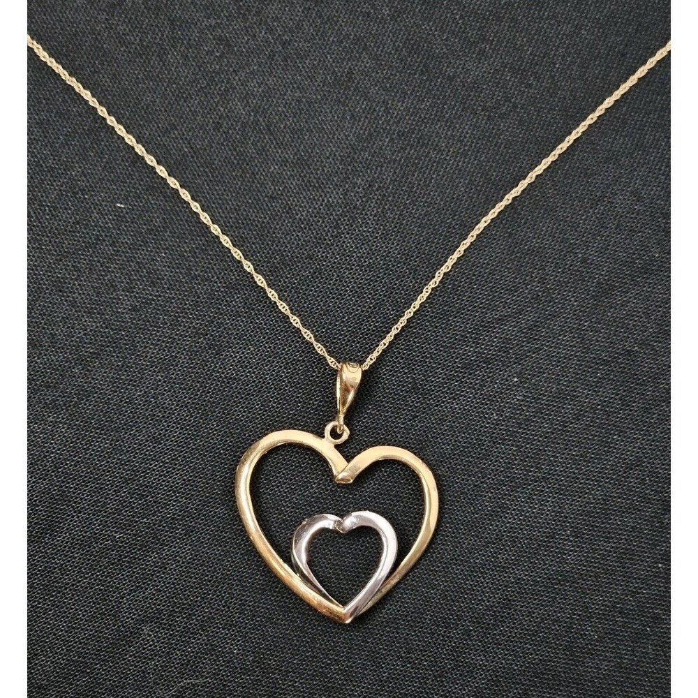14K Two-Tone Gold Open Double Heart 18" Necklace 2.45 Grams